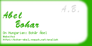 abel bohar business card